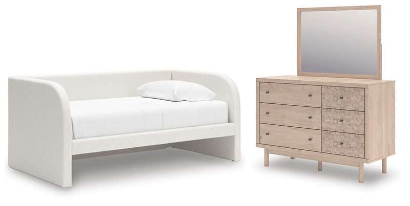 Arloster Twin Upholstered Day Bed, Dresser and Mirror - PCB1566B14