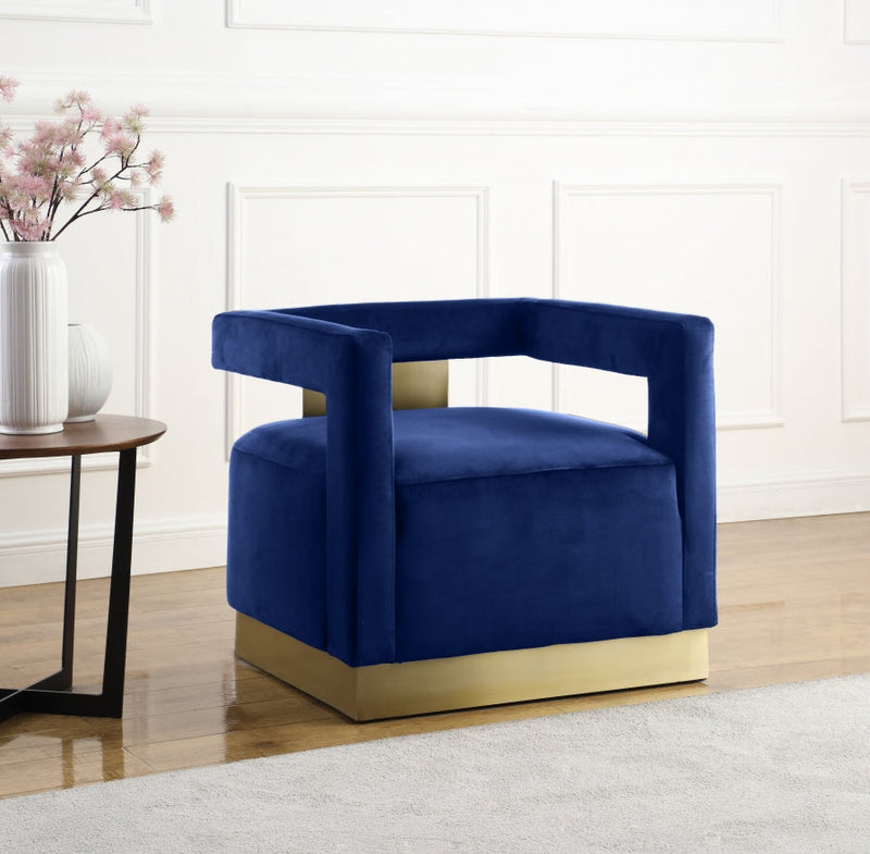 Armani Velvet Upholstered Accent Chair in Blue - 597Navy