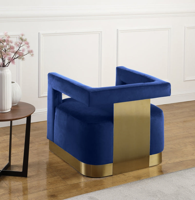 Armani Velvet Upholstered Accent Chair in Blue - 597Navy