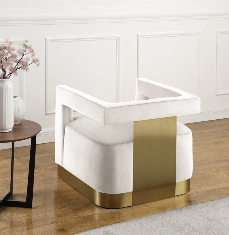 Armani Velvet Upholstered Accent Chair in Cream - 597Cream