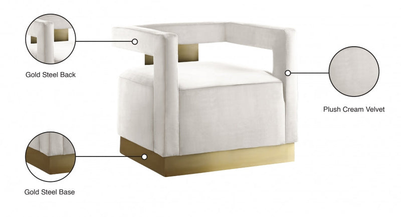 Armani Velvet Upholstered Accent Chair in Cream - 597Cream