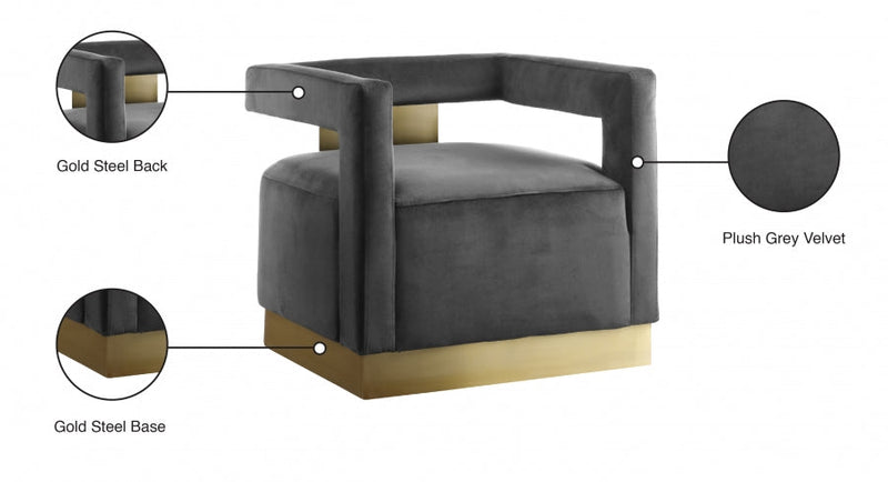 Armani Velvet Upholstered Accent Chair in Grey - 597Grey