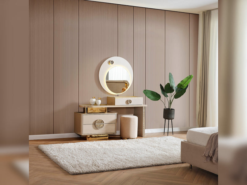 Armoni Elf Bedroom (Queen Frame With Headboard & Dresser With Mirror & Ottoman & 2 Nightstand) - 200-ELIF-ARM-A531-QBED-SET