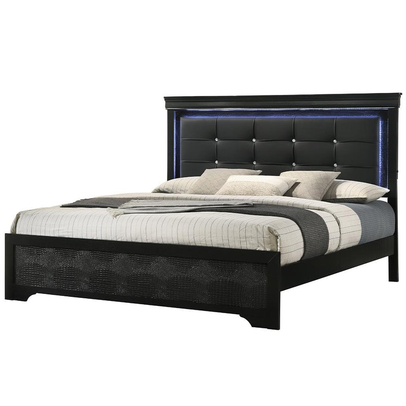 Arya - Black King Bed with Upholstered Headboard and LED Light - B322-F-Bed