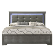 Arya - Gray King Bed with Upholstered Headboard and LED Light - B320-K-Bed