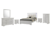 Arya - White Queen Bed with Upholstered Headboard and LED Light - B321-Q-Bed