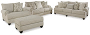Asanti Sofa, Loveseat, Chair and Ottoman in Fog - PKG012990