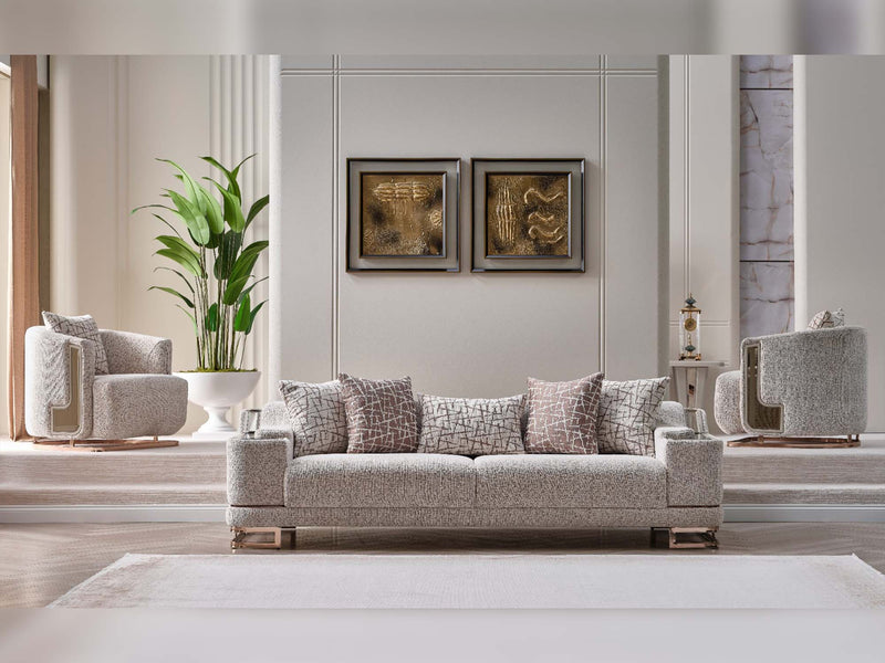 Asel 4-pieces (Four Seat Sofa & Sofa & 2 Chair) Livingroom in Cream - 200-SAN-ASE-CRE-4311