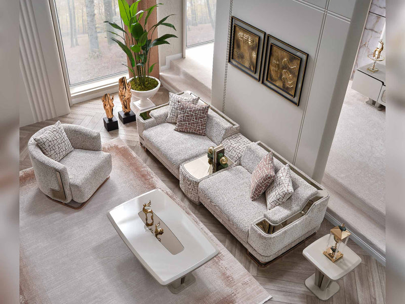 Asel 4-pieces (Four Seat Sofa & Sofa & 2 Chair) Livingroom in Cream - 200-SAN-ASE-CRE-4311
