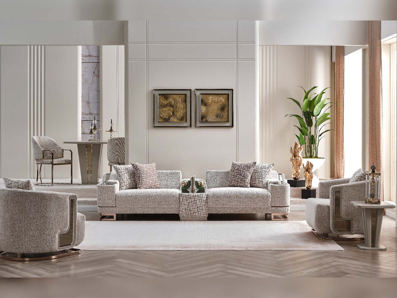 Asel 4-pieces (Four Seat Sofa & Sofa & 2 Chair) Livingroom in Cream - 200-SAN-ASE-CRE-4311