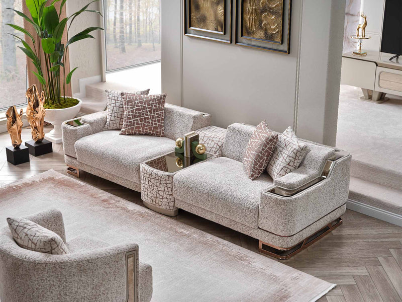 Asel 4-pieces (Four Seat Sofa & Sofa & 2 Chair) Livingroom in Cream - 200-SAN-ASE-CRE-4311