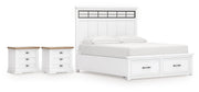Ashbryn California King Panel Storage Bed and 2 Nightstands in White/Natural - PKG016981