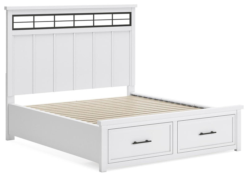 Ashbryn California King Panel Storage Bed and 2 Nightstands in White/Natural - PKG016981