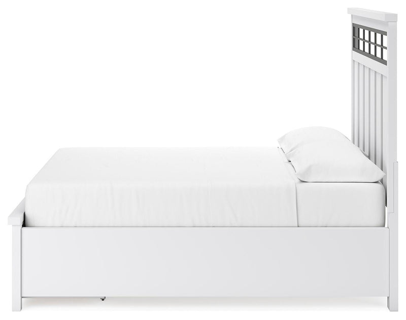 Ashbryn California King Panel Storage Bed and 2 Nightstands in White/Natural - PKG016981