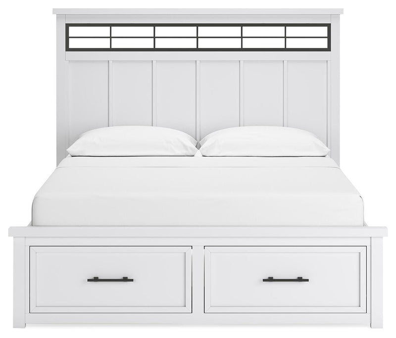 Ashbryn California King Panel Storage Bed and Dresser in White/Natural - PKG016979