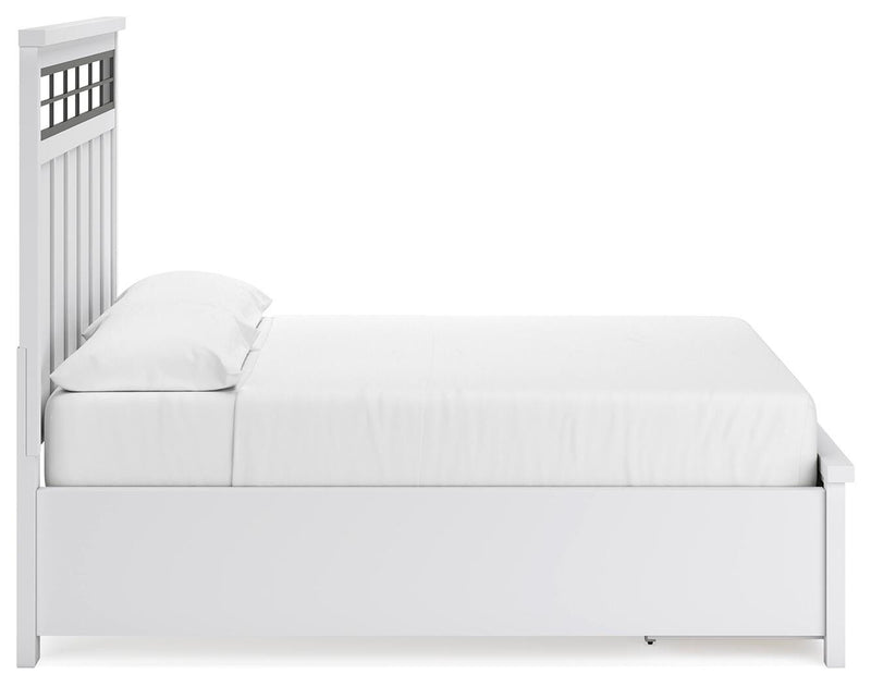 Ashbryn California King Panel Storage Bed and Dresser in White/Natural - PKG016979