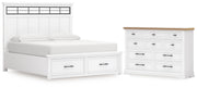 Ashbryn California King Panel Storage Bed and Dresser in White/Natural - PKG016979