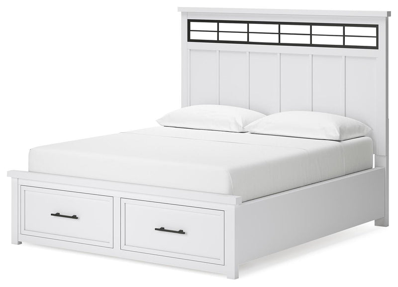 Ashbryn California King Panel Storage Bed, Dresser and 2 Nightstands in White/Natural - PKG016980