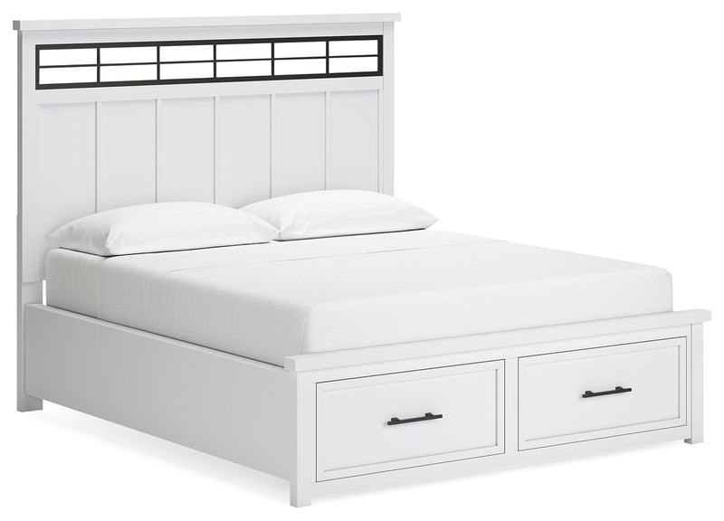 Ashbryn California King Panel Storage Bed with Mirrored Dresser and 2 Nightstands in White/Natural from Ashley - Luna Furniture