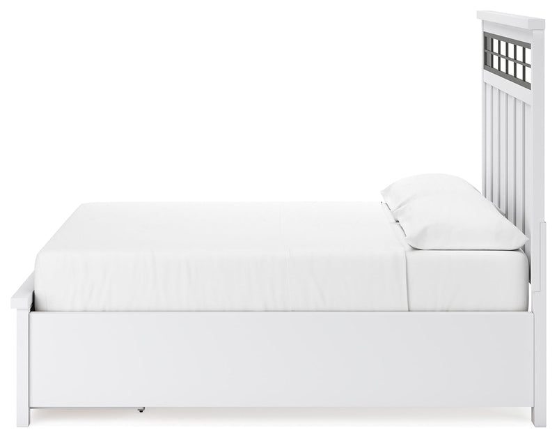 Ashbryn California King Panel Storage Bed with Mirrored Dresser and Chest in White/Natural from Ashley - Luna Furniture