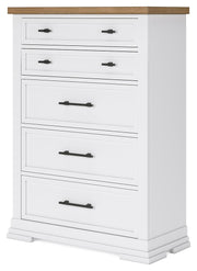 Ashbryn California King Panel Storage Bed with Mirrored Dresser, Chest and 2 Nightstands in White/Natural from Ashley - Luna Furniture