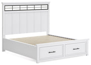 Ashbryn California King Panel Storage Bed with Mirrored Dresser, Chest and 2 Nightstands in White/Natural from Ashley - Luna Furniture