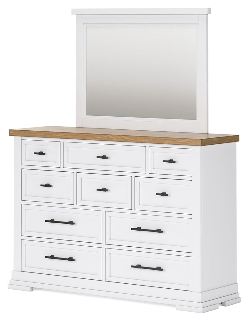 Ashbryn California King Panel Storage Bed with Mirrored Dresser, Chest and 2 Nightstands in White/Natural from Ashley - Luna Furniture