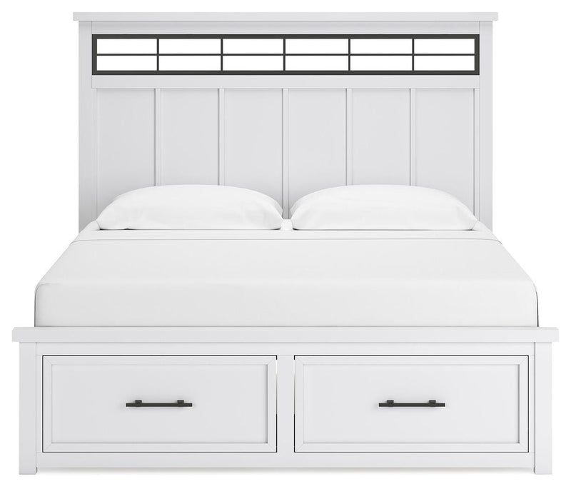 Ashbryn King Panel Storage Bed and 2 Nightstands in White/Natural - PKG016972