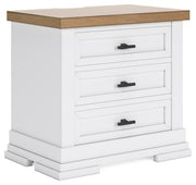 Ashbryn King Panel Storage Bed and 2 Nightstands in White/Natural - PKG016972
