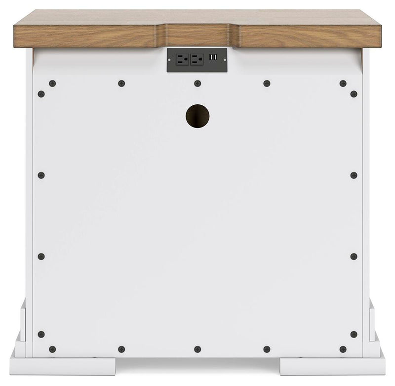 Ashbryn King Panel Storage Bed and 2 Nightstands in White/Natural - PKG016972