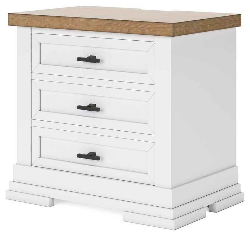 Ashbryn King Panel Storage Bed and 2 Nightstands in White/Natural - PKG016972