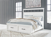 Ashbryn King Panel Storage Bed and 2 Nightstands in White/Natural - PKG016972