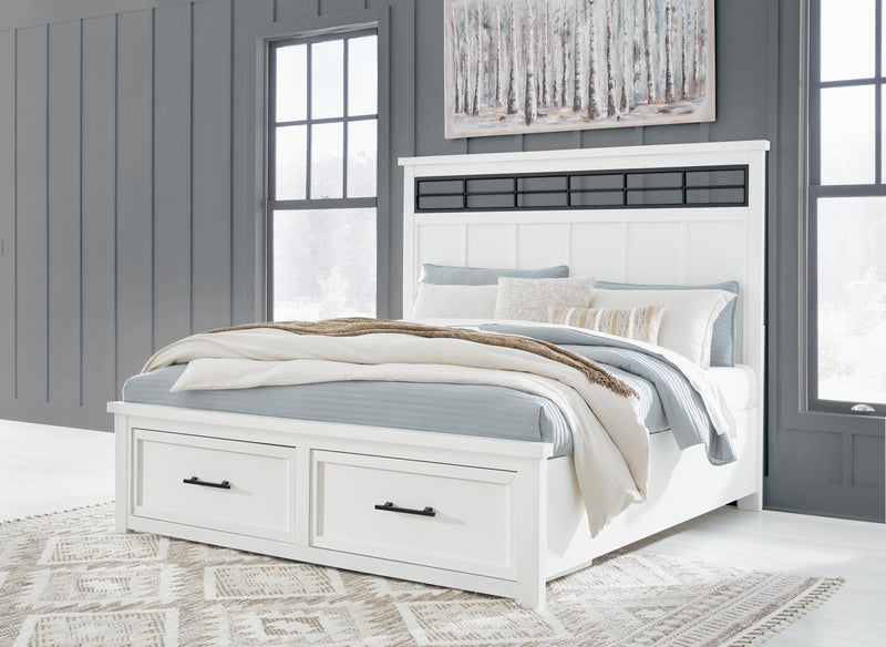 Ashbryn King Panel Storage Bed and 2 Nightstands in White/Natural - PKG016972