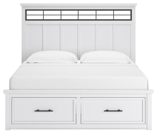 Ashbryn King Panel Storage Bed and 2 Nightstands in White/Natural - PKG016972