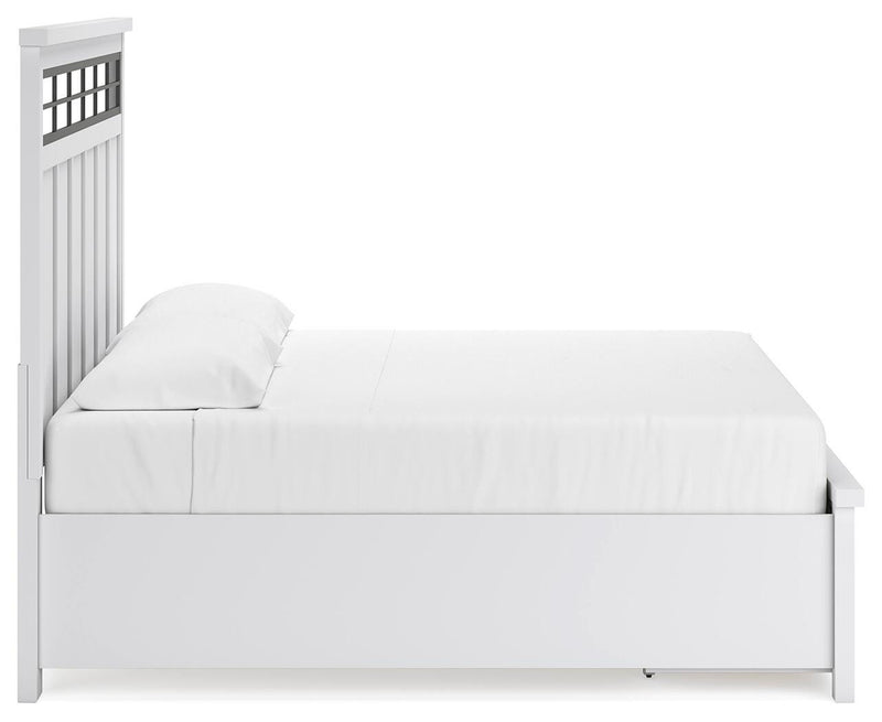 Ashbryn King Panel Storage Bed and 2 Nightstands in White/Natural - PKG016972