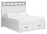 Ashbryn King Panel Storage Bed and 2 Nightstands in White/Natural - PKG016972