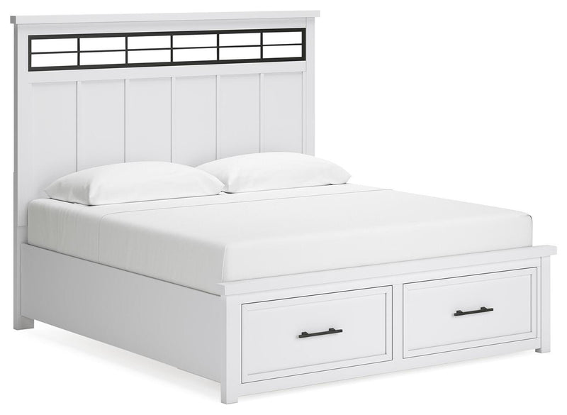 Ashbryn King Panel Storage Bed and 2 Nightstands in White/Natural - PKG016972