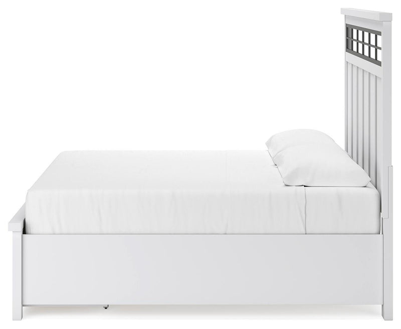Ashbryn King Panel Storage Bed and 2 Nightstands in White/Natural - PKG016972