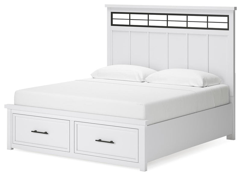 Ashbryn King Panel Storage Bed and 2 Nightstands in White/Natural - PKG016972