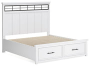 Ashbryn King Panel Storage Bed and 2 Nightstands in White/Natural - PKG016972