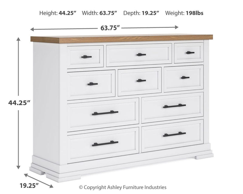 Ashbryn King Panel Storage Bed and Dresser in White/Natural - PKG016970