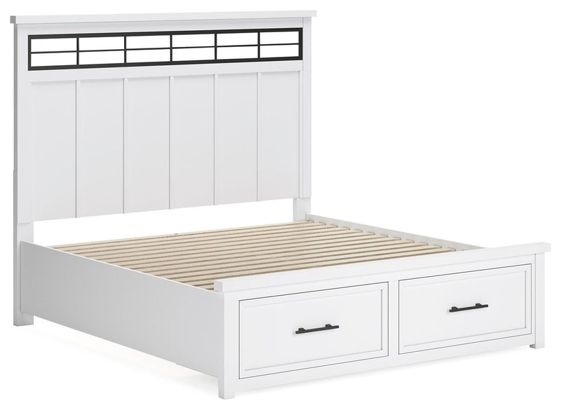 Ashbryn King Panel Storage Bed and Dresser in White/Natural - PKG016970