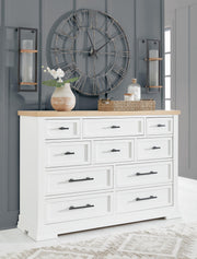 Ashbryn King Panel Storage Bed and Dresser in White/Natural - PKG016970