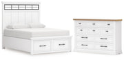 Ashbryn King Panel Storage Bed and Dresser in White/Natural - PKG016970