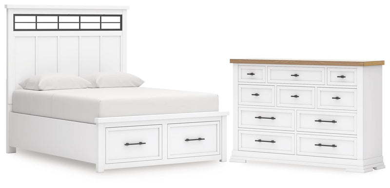 Ashbryn King Panel Storage Bed and Dresser in White/Natural - PKG016970