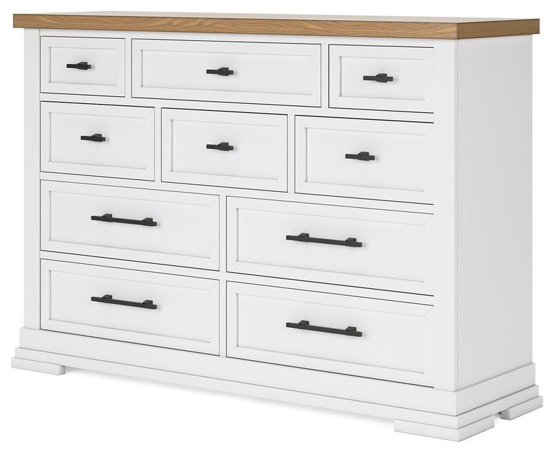 Ashbryn King Panel Storage Bed and Dresser in White/Natural - PKG016970