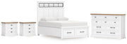 Ashbryn King Panel Storage Bed, Dresser and 2 Nightstands in White/Natural - PKG016971