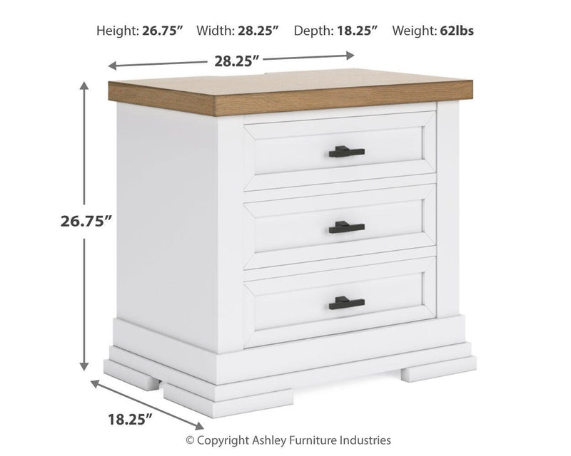 Ashbryn King Panel Storage Bed, Dresser and 2 Nightstands in White/Natural - PKG016971