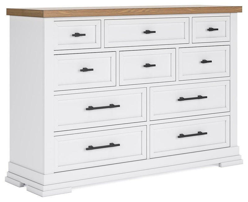 Ashbryn King Panel Storage Bed, Dresser and 2 Nightstands in White/Natural - PKG016971