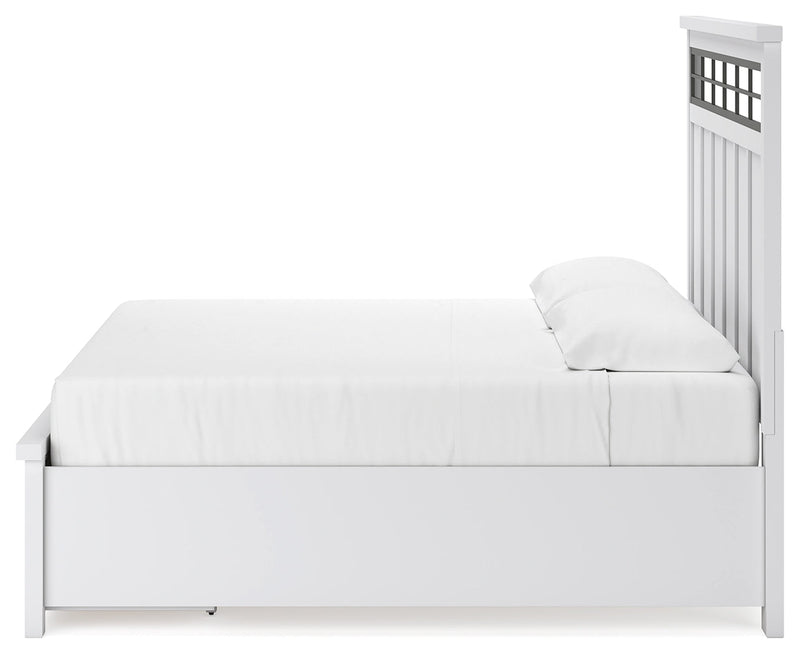 Ashbryn King Panel Storage Bed with Mirrored Dresser and 2 Nightstands in White/Natural from Ashley - Luna Furniture